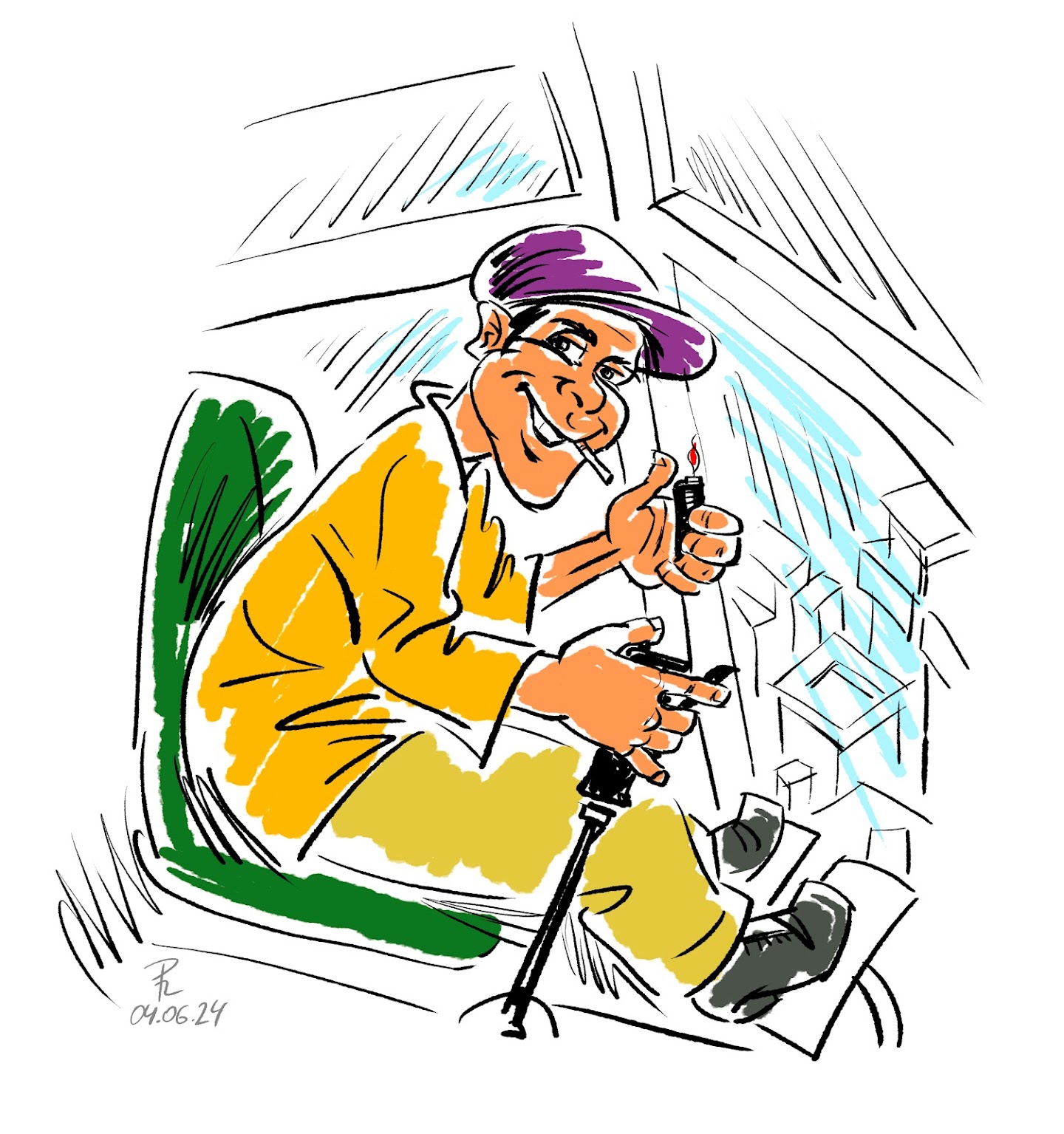 Перекур. Иллюстрация ко дню крановщик.