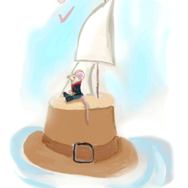 мышонок плывёт на шляпе