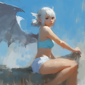 Портрет Сукубы на фоне яркого голубого неба.