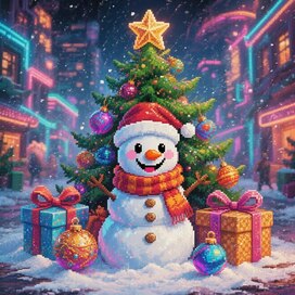 новогодняя открытка со снеговиком