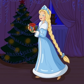 Снегурочка кладет подарок пока ребенок спит