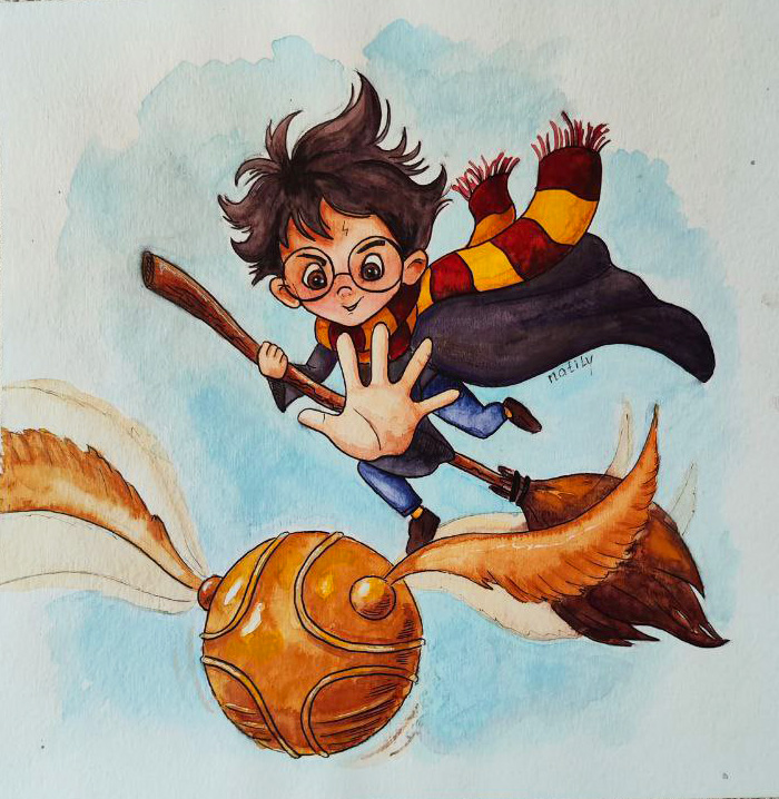 Акварельная иллюстрация Гарри Поттера