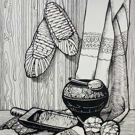 Графика 2го курса колледжа, тушь, 2023г.