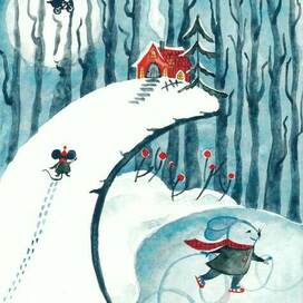 Зимняя акварельная иллюстрация для открыток