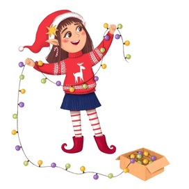 Милы новогодний эльф с гирляндой