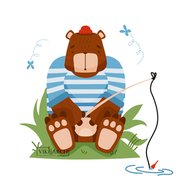 Векторная иллюстрация "Медведь рыбачит"