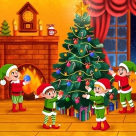 Эльфы наряжают ёлку 