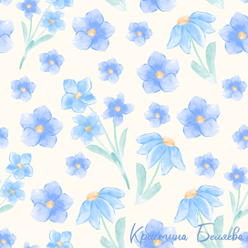 Голубые акварельные цветы