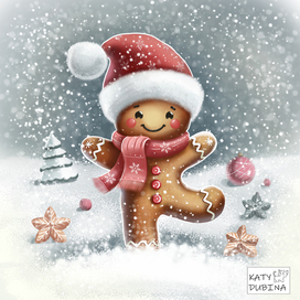 Имбирный пряник радуется снегу