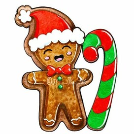 Имбирный человечек новогодняя иллюстрация акварелью 