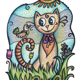 Котенок и птичка