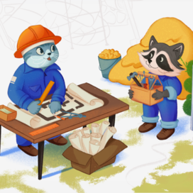 Кот прораб дает поручение Еноту