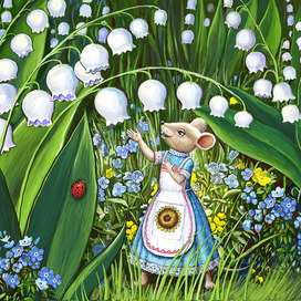 Мышка Аришка просит у ландыша чашечку цветка.