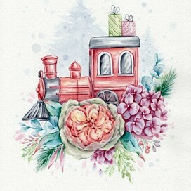 Детский паровозик с цветами