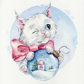Котик с новогодним шаром