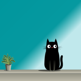 Черный котик с цветком