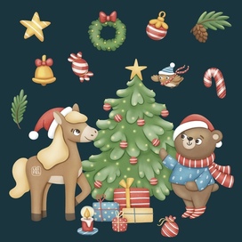 Иллюстрация новогодняя для набора посуды