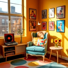 Интерьер комнаты в стиле пин-ап