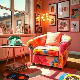 Интерьер комнаты в стиле пин-ап