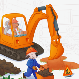 Медведь управляет экскаватором