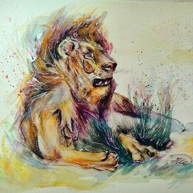 Лев акварельный
