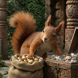 И орешки всё грызет…