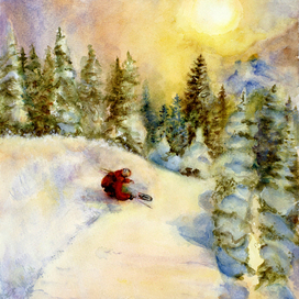 Акварель Лыжник