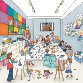 Иллюстрация из книги "Миша и Маруся в Музее русского импрессионизма"