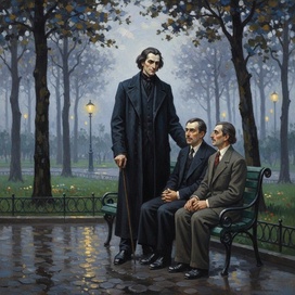 Воланд, Берлиоз и Бездомный на аллее