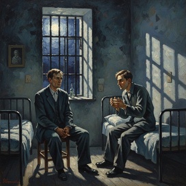 Мастер и поэт Бездомный разговаривают в палате больницы