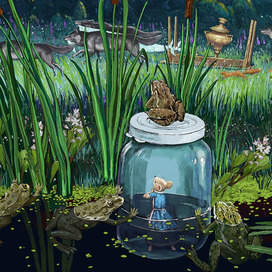 Банка с Аришкой возле берега.