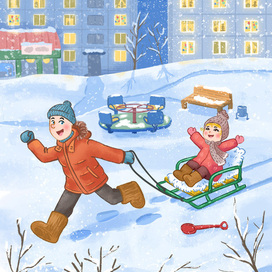 Иллюстрация к стихотворению для детей о зимних забавах