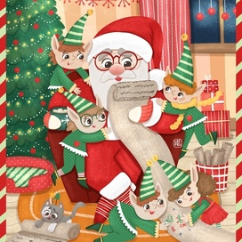 Иллюстрация Санта и эльфы