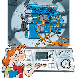 На заводе. Этап испытания дизельного двигателя