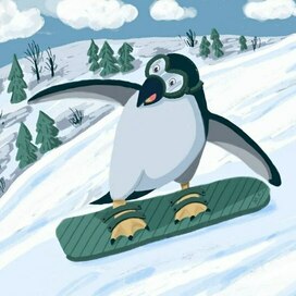 Пингвин на сноуборде