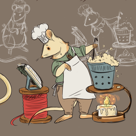 Концепт-арт персонажа "Мышь-повар"