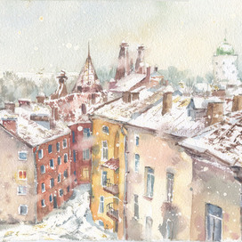 Выборг, зима. Акварель