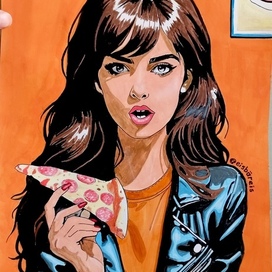 Девушка с засохшей пиццей 