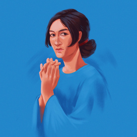 женщина в синем