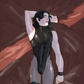 Мужчина в черном на красном.