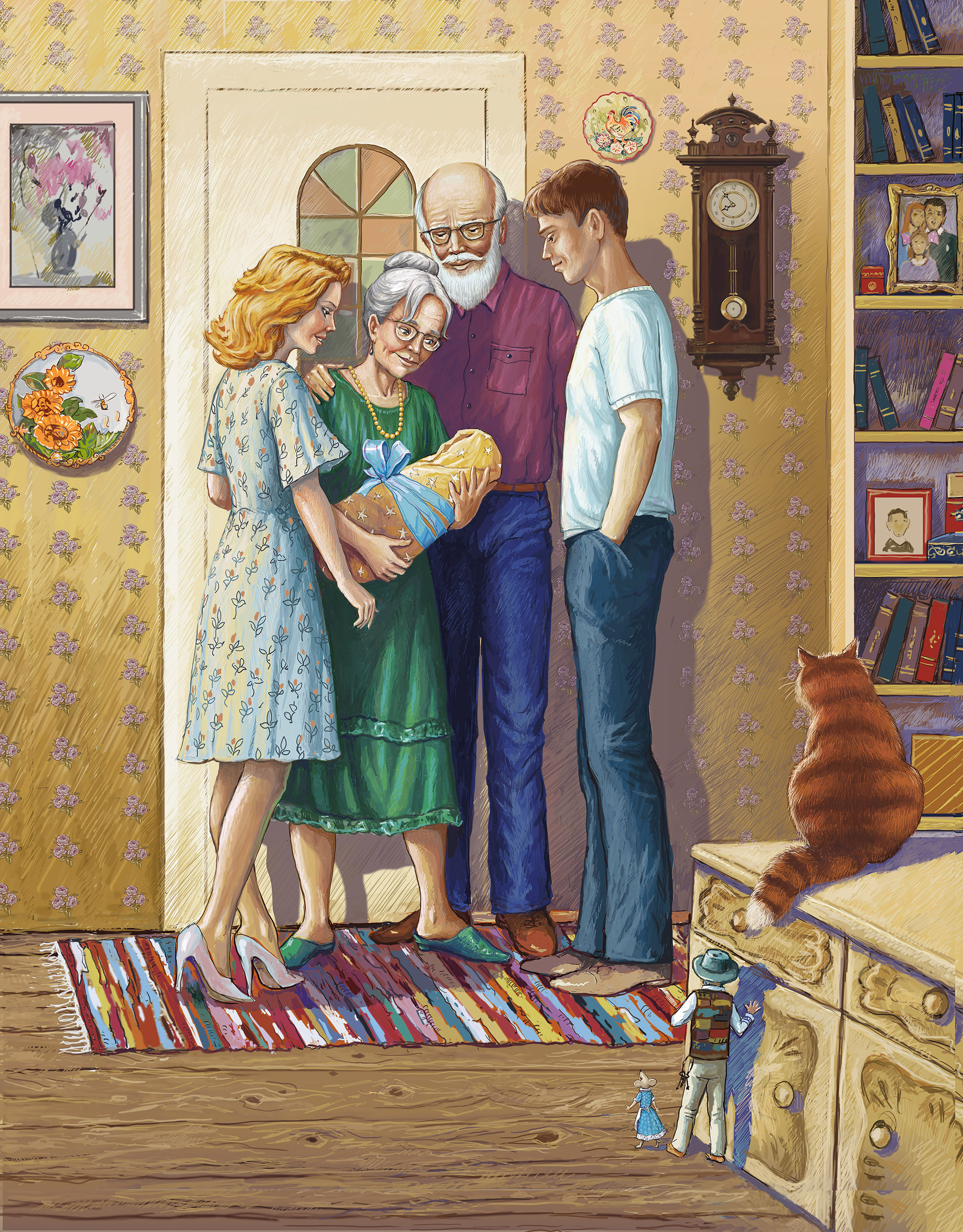 Дедушка Саша и бабушка Зина встречают гостей.