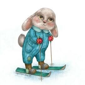 Зимние истории. Кролик на лыжах.