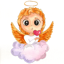 Акварельный скетч, персонаж ангел