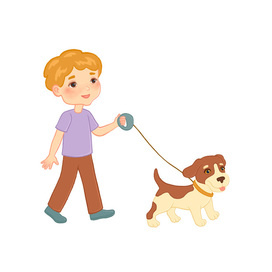 Иллюстрация к пособию для младших школьников. Прогулка с собакой