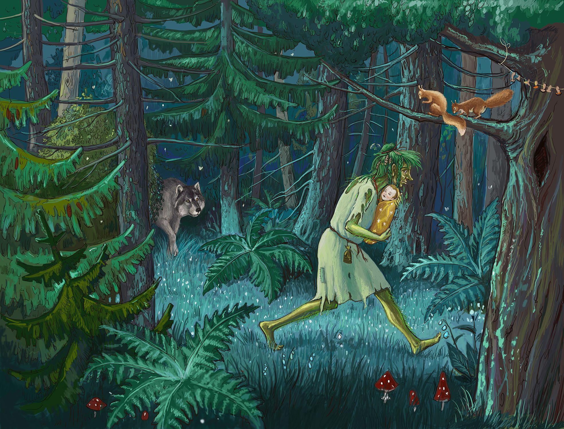 Кикимора, волк и белки.