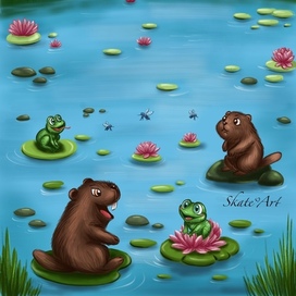 Illustration for the magazine "Yakster Tyashtenya," a story about a beaver and mosquitoes. Procreate