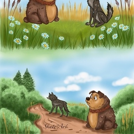 Иллюстрация для журнала "Якстерь тяштеня", цифровой арт. История про собаку и волка. Procreate