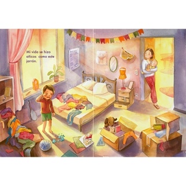 Разворот к детской книге о переезде, интерьер