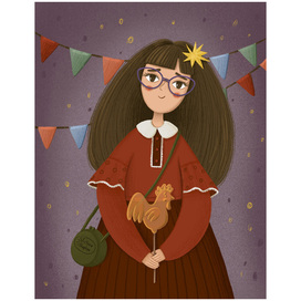 Открытка милой девушкой которая держит в руках леденец