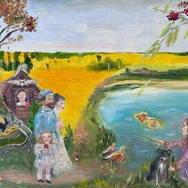 Кустодиев и семья на прогулке в Абрамцево